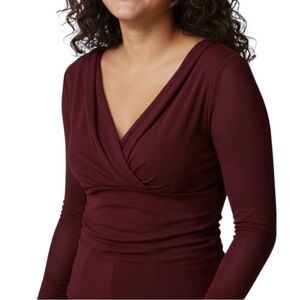 Alfani Deep Burgundy V-Neck Surplice Stretch Long Sleeve Top